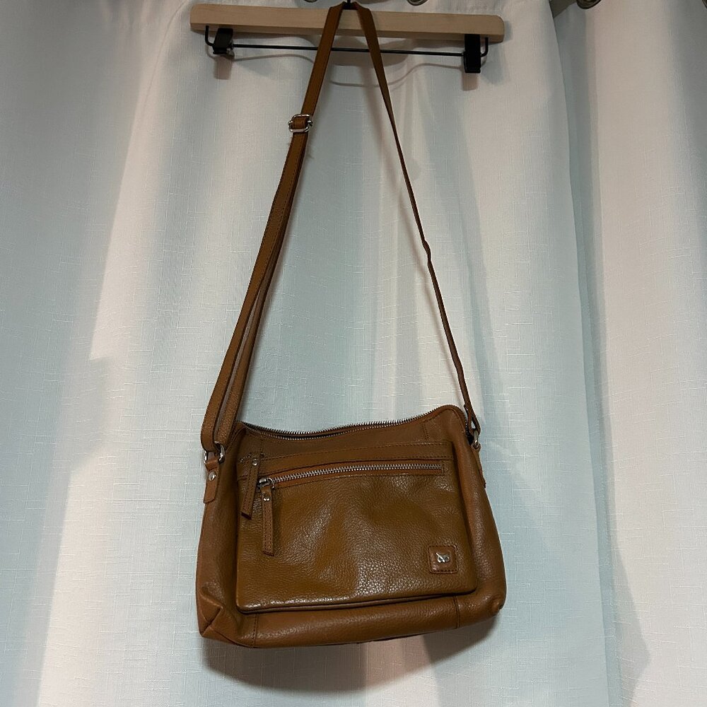 Wise Owl Genuine Leather Crossbody Bag Tan Pebbled Adjustable Strap Zip Pockets